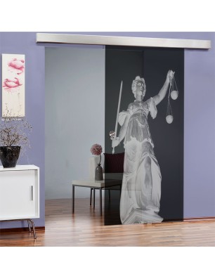 Glasschiebetür ECO-LINE Justitia Gelasert Auf Grauglas