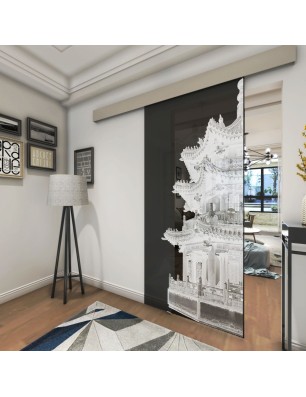 Glasschiebetür ECO-LINE Pagode II Gelasert Auf Grauglas