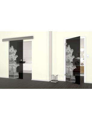 Glasschiebetür ECO-LINE Pagode II Gelasert Auf Grauglas