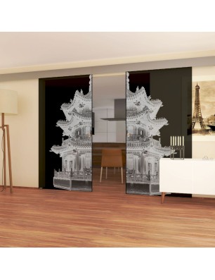Glasschiebetür ECO-LINE Pagode II Gelasert Auf Grauglas