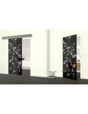Glasschiebetür ECO-LINE Äste Gelasert Auf Grauglas