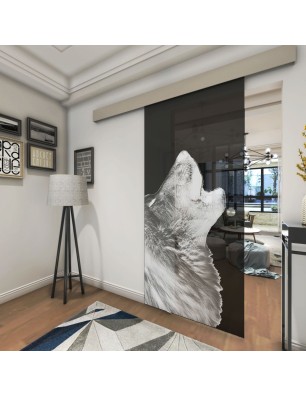 Glasschiebetür ECO-LINE Wolf 2 Gelasert Auf Grauglas
