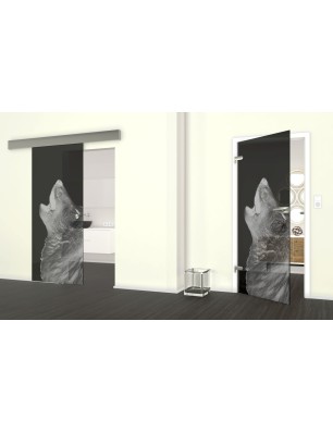 Glasschiebetür ECO-LINE Orange Gelasert Auf Grauglas