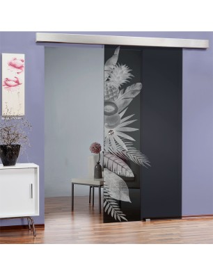 Glasschiebetür ECO-LINE Tropical II Gelasert Auf Grauglas