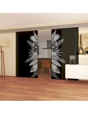 Glasschiebetür ECO-LINE Tropical II Gelasert Auf Grauglas