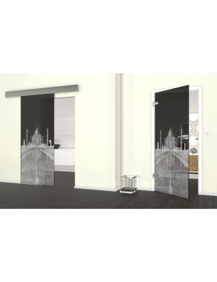 Glasschiebetür ECO-LINE Tac Mahal Gelasert Auf Grauglas
