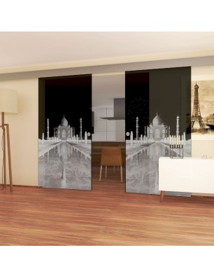 Glasschiebetür ECO-LINE Tac Mahal Gelasert Auf Grauglas