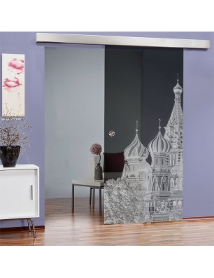 Glasschiebetür ECO-LINE Moskau Gelasert Auf Grauglas