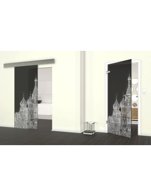 Glasschiebetür ECO-LINE Moskau Gelasert Auf Grauglas