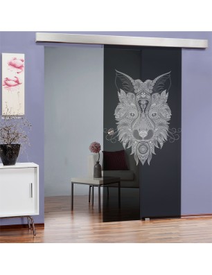 Glasschiebetür ECO-LINE Wolf 6 Gelasert Auf Grauglas