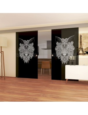 Glasschiebetür ECO-LINE Wolf 6 Gelasert Auf Grauglas