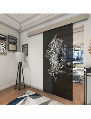 Glasschiebetür ECO-LINE Florale Kunst Gelasert Auf Grauglas
