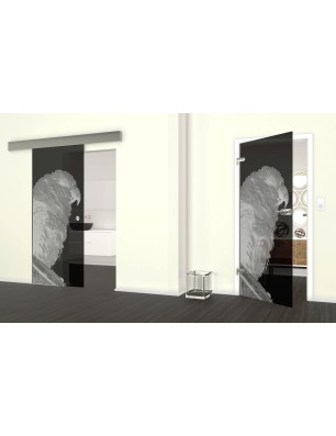 Glasschiebetür ECO-LINE Sittich Gelasert Auf Grauglas