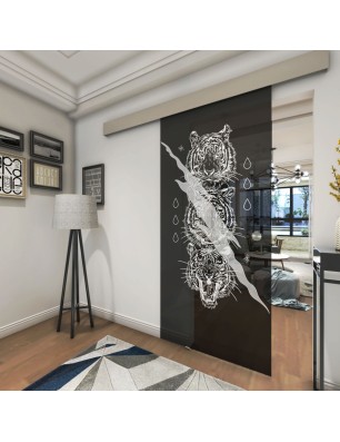 Glasschiebetür ECO-LINE Lions Gelasert Auf Grauglas