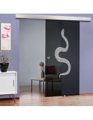 Glasschiebetür ECO-LINE Snake Gelasert Auf Grauglas