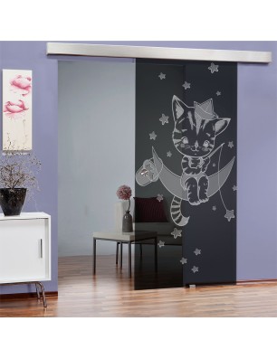 Glasschiebetür ECO-LINE kids moon Gelasert Auf Grauglas