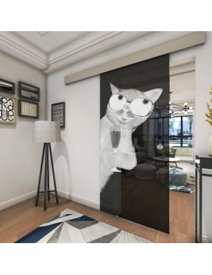 Glasschiebetür ECO-LINE Drinking Cat Gelasert Auf Grauglas