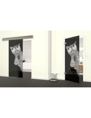 Glasschiebetür ECO-LINE Drinking Cat Gelasert Auf Grauglas
