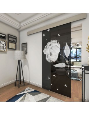 Glasschiebetür ECO-LINE Blume Gelasert Auf Grauglas