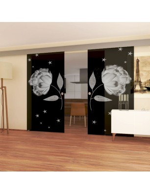 Glasschiebetür ECO-LINE Blume Gelasert Auf Grauglas