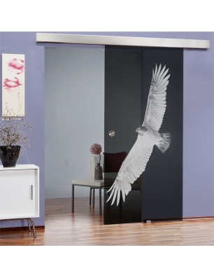 Glasschiebetür ECO-LINE Adler Gelasert Auf Grauglas