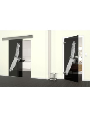 Glasschiebetür ECO-LINE Adler Gelasert Auf Grauglas