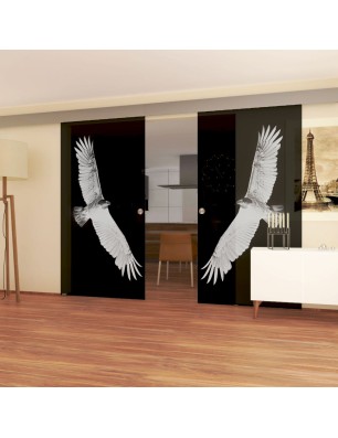Glasschiebetür ECO-LINE Adler Gelasert Auf Grauglas