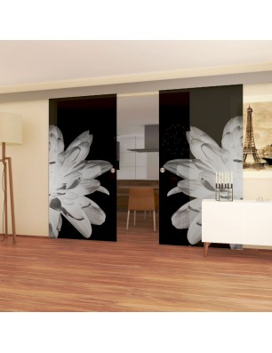 Glasschiebetür ECO-LINE Blume 2 Gelasert Auf Grauglas