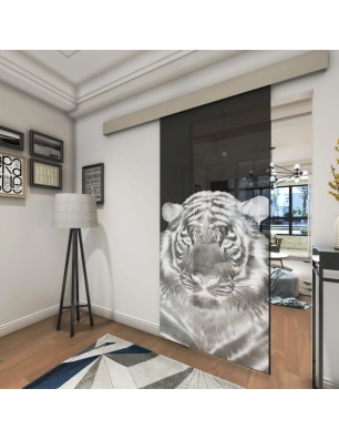 Glasschiebetür ECO-LINE Tigerkopf Gelasert Auf Grauglas