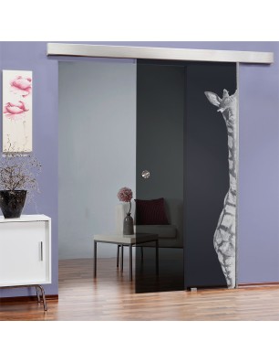 Glasschiebetür ECO-LINE Giraffe Gelasert Auf Grauglas