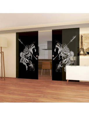 Glasschiebetür ECO-LINE Warlord Gelasert Auf Grauglas