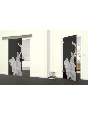 Glasschiebetür ECO-LINE Rom Gelasert Auf Grauglas