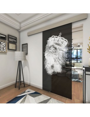 Glasschiebetür ECO-LINE Lionking Gelasert Auf Grauglas