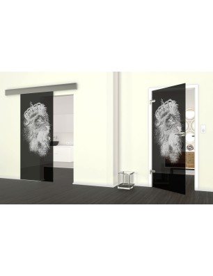Glasschiebetür ECO-LINE Lionking Gelasert Auf Grauglas