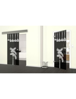 Glasschiebetür ECO-LINE Kitchen Gelasert Auf Grauglas