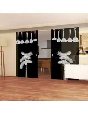 Glasschiebetür ECO-LINE Kitchen Gelasert Auf Grauglas
