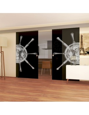 Glasschiebetür ECO-LINE Pizza Gelasert Auf Grauglas