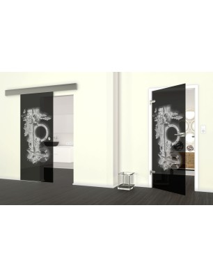 Glasschiebetür ECO-LINE Meer Gelasert Auf Grauglas