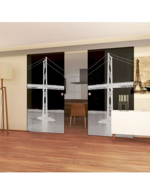 Glasschiebetür ECO-LINE Golden Gate Gelasert Auf Grauglas