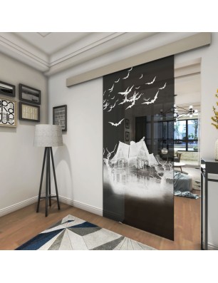 Glasschiebetür ECO-LINE Spukhaus Gelasert Auf Grauglas