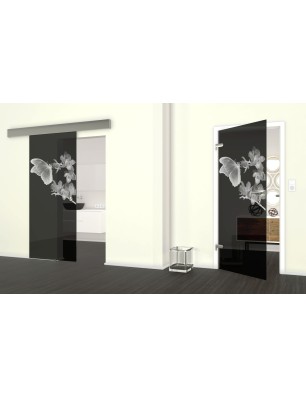 Glasschiebetür ECO-LINE Butterfly Gelasert Auf Grauglas