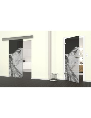 Glasschiebetür ECO-LINE Dreaming Kitty Gelasert Auf Grauglas