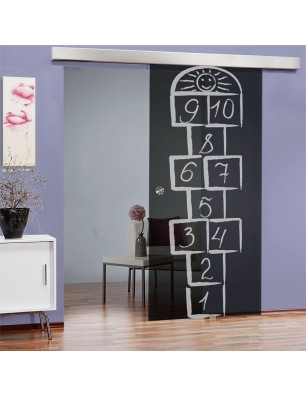 Glasschiebetür ECO-LINE Hopscotch Gelasert Auf Grauglas