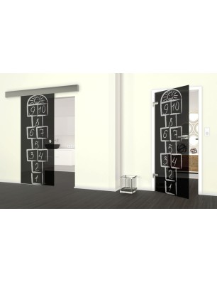 Glasschiebetür ECO-LINE Hopscotch Gelasert Auf Grauglas
