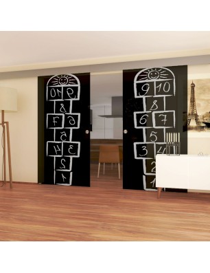 Glasschiebetür ECO-LINE Hopscotch Gelasert Auf Grauglas