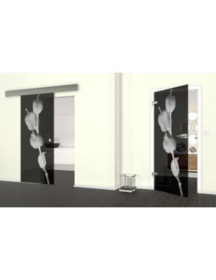 Glasschiebetür ECO-LINE Pflanze Gelasert Auf Grauglas