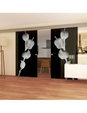 Glasschiebetür ECO-LINE Pflanze Gelasert Auf Grauglas