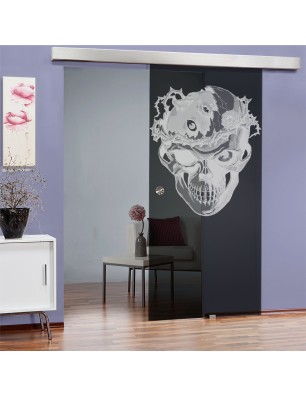 Glasschiebetür ECO-LINE Skull 4 Gelasert Auf Grauglas