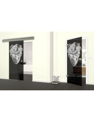 Glasschiebetür ECO-LINE Skull 4 Gelasert Auf Grauglas