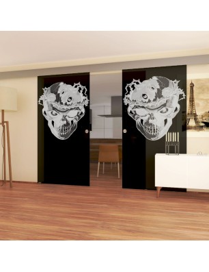 Glasschiebetür ECO-LINE Skull 4 Gelasert Auf Grauglas